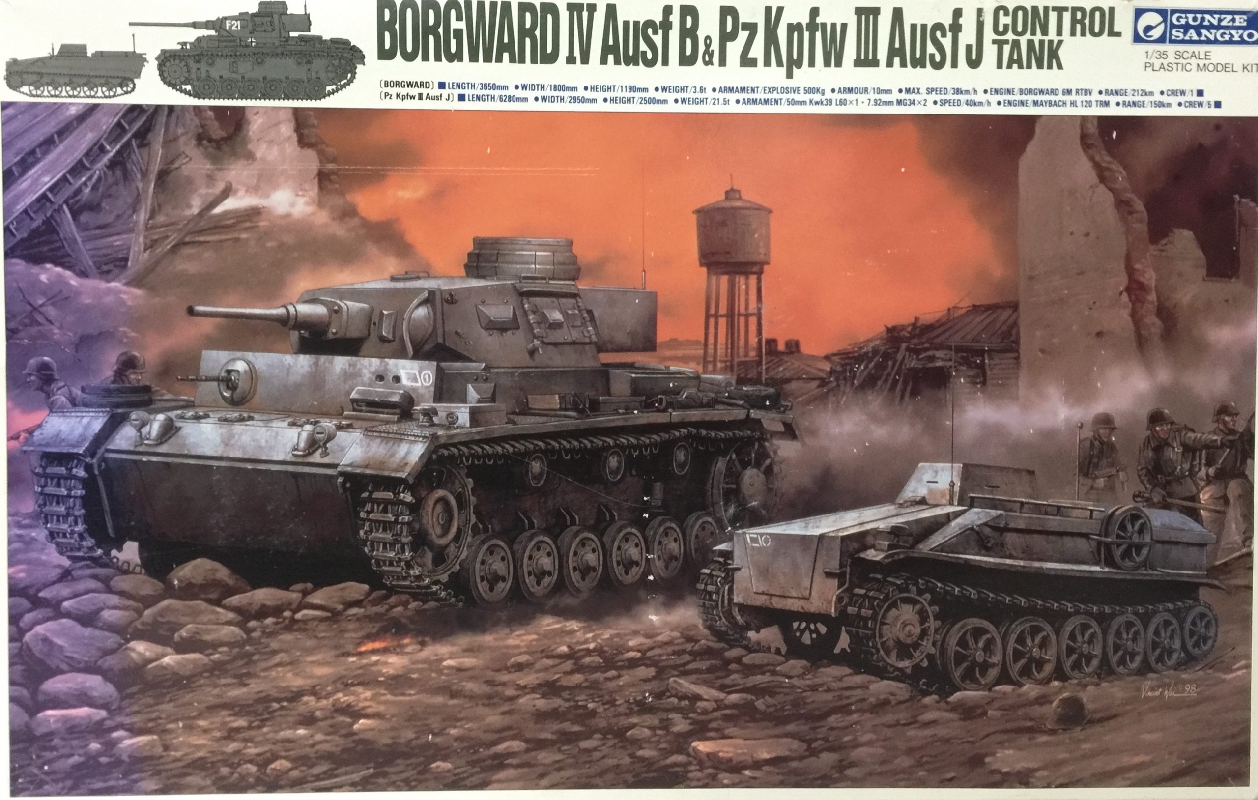 Gunze Sangyo Borgward IV Ausf B & PzKpfw III Ausf J Control Tank Ref 788 Escala 1/35