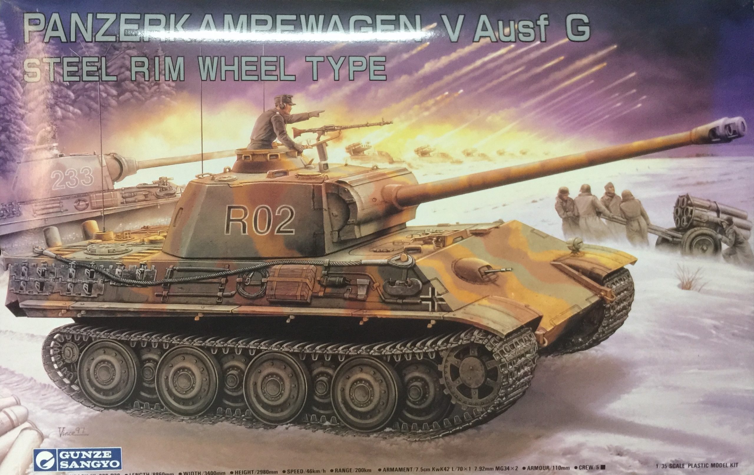 Gunze Sangyo Panzerkampfwagen V Ausf G Steele Rim Wheel Type Ref 785 Escala 1/35