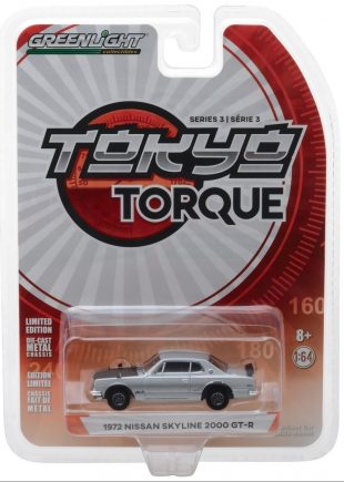Greenlight 1972 Nissan Skyline 2000 GT-R Tokyo Torque 3 Silver Escala 1:64